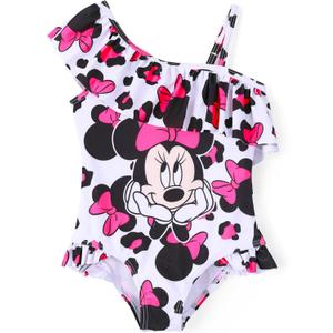 Disney Mickey and Friends Girls One Piece Swimsuits Ruffles Swimwear Beach Sport Bathing Suit (4-5T, Roseo)