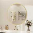 Round Bathroom Mirror 24 inch, Gold Framed Tempered Glass Circle Wall Mirrors, Circular Hanging Wall Mounted Aluminum Alloy Frame for Living Room,Vanity,Entryway