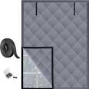 TECUUL Window Insulation for Winter, 47''X63'' Winter Window Insulation Kit Gray Oxford Cloth Thicken Cotton Filled Soundproof Thermal Curtain for Attic Bedroom Kitchen Bathroom RV Basement