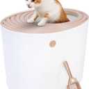 IRIS USA Cat Litter Box, Large Top Entry with Litter Catching Lid and Scoop, Dog Proof, Cat Box Enclosure, Beige/White