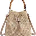 RNIEGA Straw Crossbody Bag Summer Woven Bucket Bags for Women Beach Shoulder Purse Drawstring Handbag Vacation
