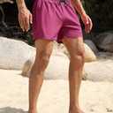 unitop Mens Swim Trunks with Compression Liner 5 Inch Inseam Surfing Board Shorts with Zipped Pockets (40, Pink)