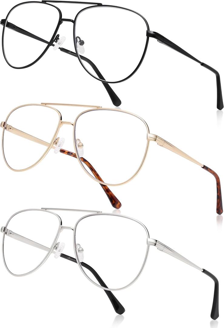 AMOMOMA Aviator Reading Glasses for Women,Men Blue Light Blocking Computer Readers Trendy Retro Metal Frame AM6162US