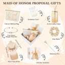 Irenare 8 Pcs Proposal Gifts Set Robes Makeup Bag Cup Cards Hair Tie Bracelet Diamond Pen Bridesmaid Gift Box(Champagne,Maid of Honor)