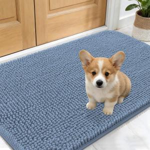 OLANLY Dog Door Mat for Muddy Paws 30x17, Absorbs Moisture and Dirt, Absorbent Non-Slip Washable Doormat, Quick Dry Chenille Mud Mat for Dogs, Entry Indoor Entryway Carpet for Inside Floor, Airy Blue