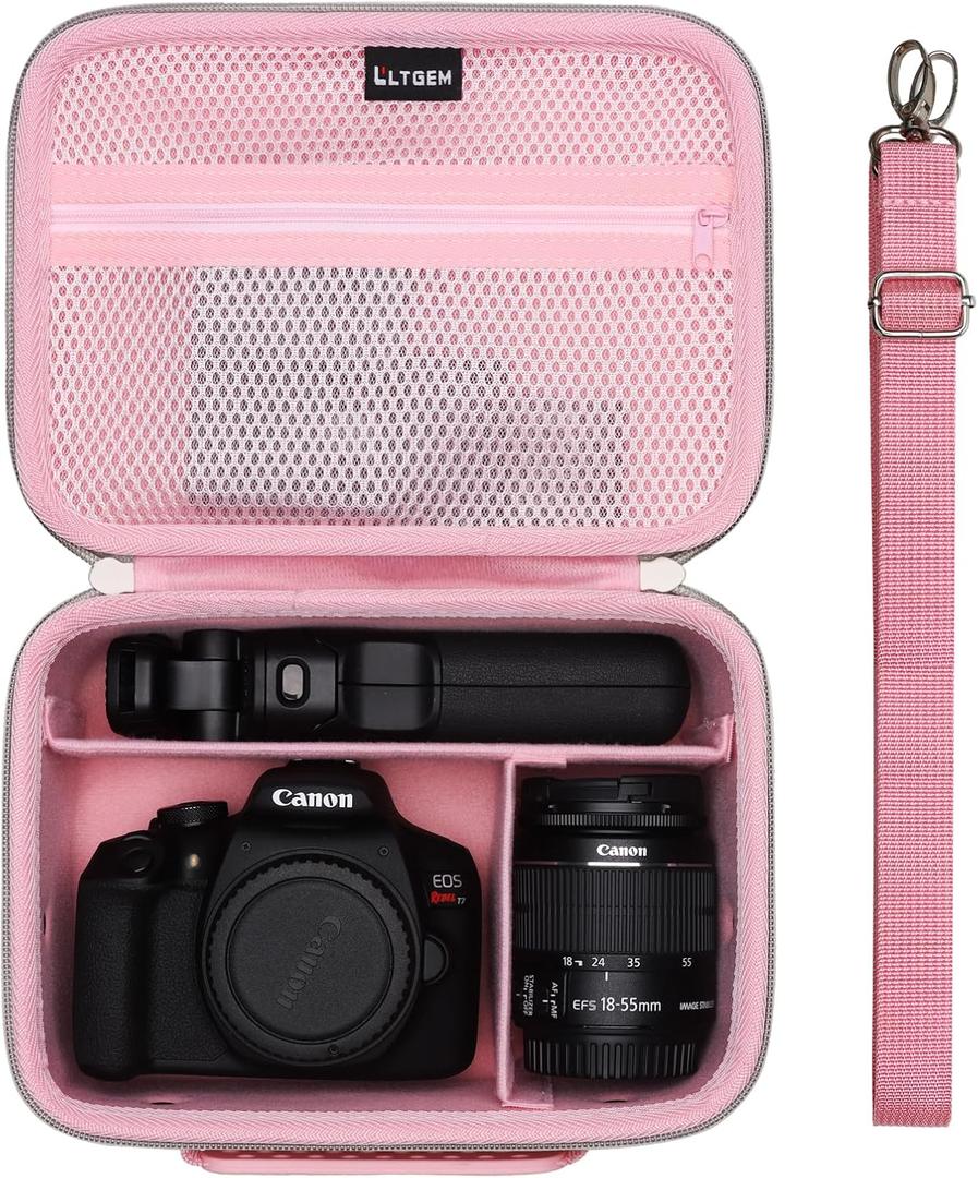 Camera Case Compatible with Canon EOS Rebel T7/R50/R6 Mark II/R100/R50 V/T6/R8/R10/R5 Mark II/RP/R7/5D Mark IV/SL3/R5/T100 DSLR SLR Camera, Lens and Tripod with 4 Dividers and Shoulder Strap, Pink