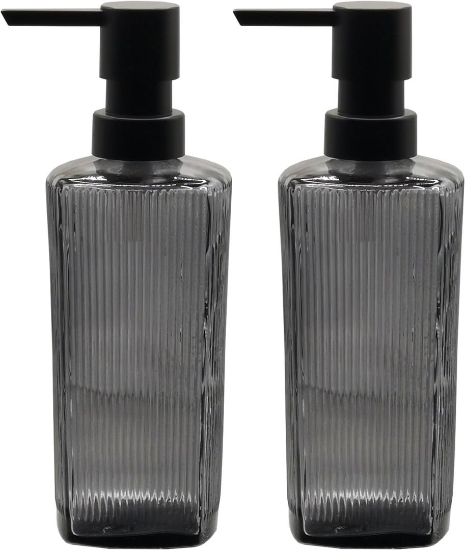 Gray Glass Soap Dispenser Set with Black Pump, 12oz Refillable Liquid Hand Dispenser, Lotion Dish Soap Dispenser for Modern Home Decor, Bathroom, Kitchen Countertop, Hotel(2 Pack) (Light Grey) Gray Glass Soap Dispenser Set with Black Pump, 12oz Refillable Liquid Hand Dispenser, Lotion Dish Soap Dispenser for Modern Home Decor, Bathroom, Kitchen Countertop, Hotel(2 Pack) (Light Grey)