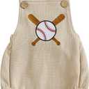 VSQWLZT Newborn Infant Baby Boy Summer Outfits Sleeveless Strap Romper Waffle Bodysuit One Piece Golf Onesie Clothes (Ivory Baseball, 3-6 Months)