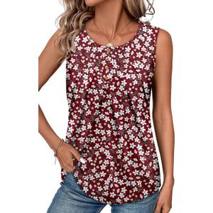 CRAZY GRID Women Summer Tank Tops Round Neck Sleeeveless Folded Front Tunic Casual Outfit 2025 Basic Loose Shirts (M)