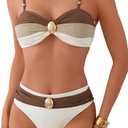 SweatyRocks Women's Bikini Sets Patchwork Metal Beaded Decor High Waisted Bathing Suits (L)