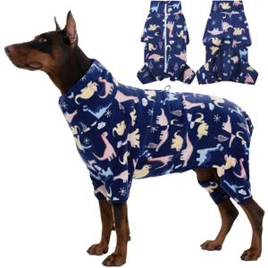 ROZKITCH Dog Clothes for Large Dogs Soft Fleece Pullover Pajamas, Pet Windproof Warm Cold Weather Jacket Vest with Reflective Zipper, Jumpsuit Apparel Outfit Clothes for Large Dog Dinosaur 2XL (2XL(Back Length:24"))
