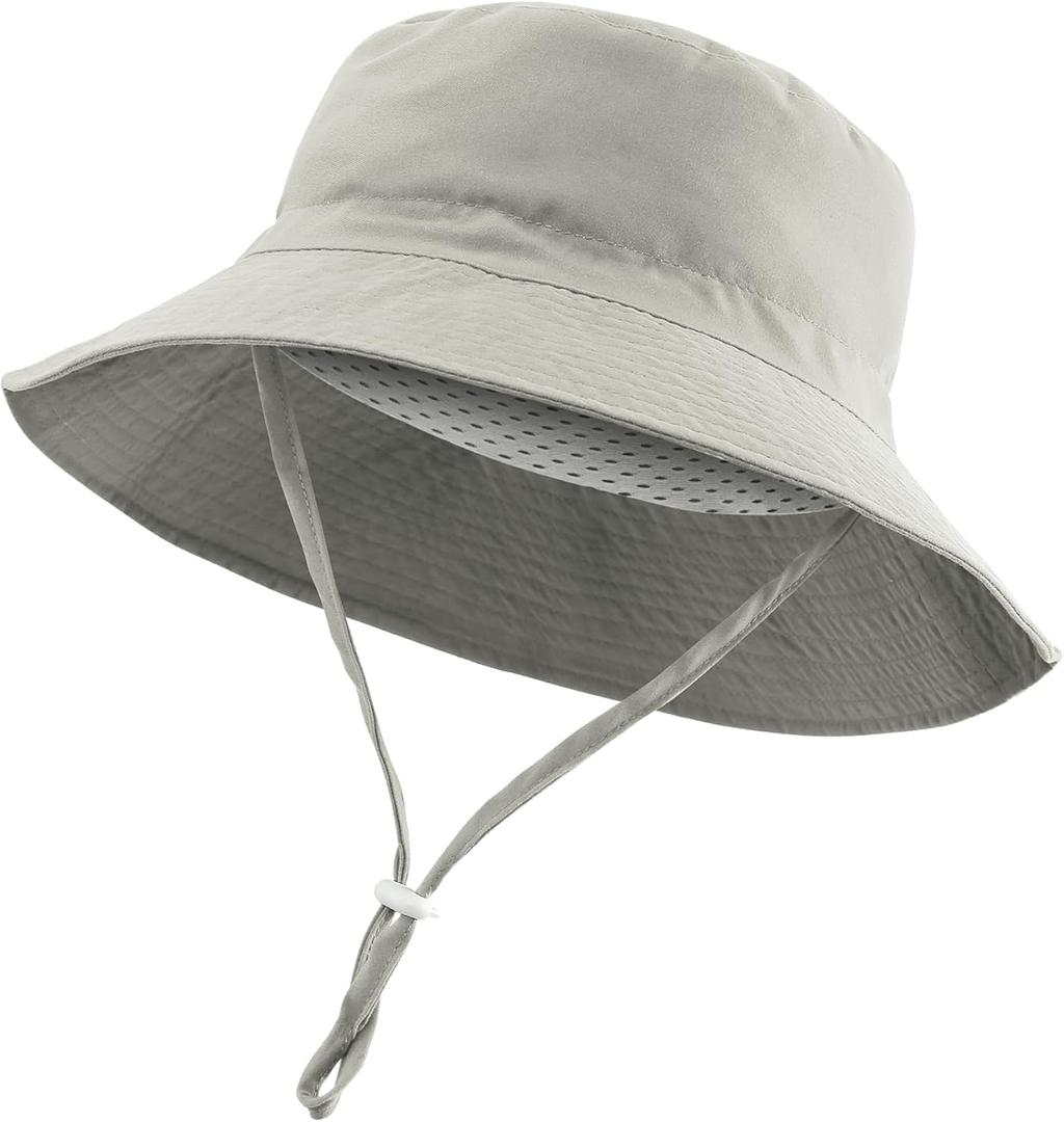 Windproof Lightweight Baby Sun Hat UPF 50+ Bucket Hat with Wide Brim, Beach Hat Boys Girls with Adjustable Strap (2-7 Years, Beige)