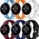 Maledan Compatible with Google Pixel Watch 4 Band 41mm 45mm/Google Pixel Watch 3/2/1 Band Women Men, 6 Pack Soft Silicone Waterproof Sport Wristband Replacement Straps for Pixel Smartwatch Accessory (4-Blue/Orange/White/Red/Dark blue/Black)