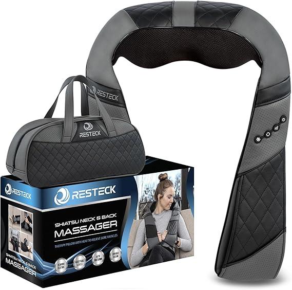 RESTECK Massagers for Neck and Back with Heat  Deep Tissue 3D Kneading Pillow, Electric Shiatsu Shoulder Massage, Foot, Legs,Body  Relieve Muscle Pain  Office, Home & Car