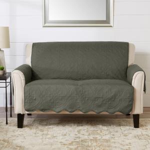 Reversible Loveseat Cover - Washable Slipcover Furniture Protector with Elastic Straps - Couch Cover for Dogs, Kids, and Pets - Quilted & Stitched Detail (Loveseat, Sage Green / Light Gray)