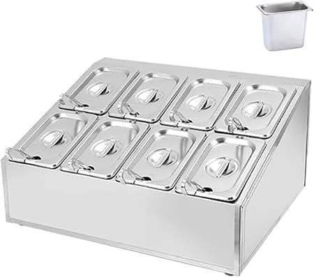 Kalolary 8 Pans Stainless Steel Pizza Topping Storage Station with Lids
Hot Dog Condiment Container Ice Food Serving Display Container Salad Bar Buffet Station for Home Sauce Jam Kitchen Restaurant