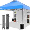 10x10 Pop Up Canopy with Sidewall, One Push Setup, Strurdy Frame,Blue | 1 Person Setup | UPF 50+ UV Protection | w/Wheeled Carry Bag | 210 D Water Resistant for Beach, Patio, Camping & Events