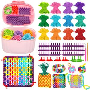 Tldcdte Weaving Loom Kit for Kids, 240 Color Loops & 2-in-1 Adjustable Loom Frame, Arts & Crafts Gift Set with Storage Box, DIY Potholder Loom Kit