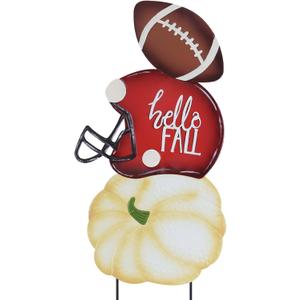 hogardeck Fall Decorations for Home Outdoor, 32" Decorative Garden Stakes with 3 Stacked Pumpkin Football Helmet for Fall Decor, Metal Yard Signs for Garden Home Lawn Patio Thanksgiving Decorations (Rbw)