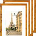 Concepts Set of 4 11x17 Burl Wood Picture Frames with Double Matted (8X12/9X15), Dark Wood Finish, Eco-Friendly Packaging  Elegant Wallhung Decor for Family Photos