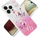 Designed for iPhone 14 Pro Max Case Cute Sparkling Garden Butterfly Soft TPU Shockproof Design for Teen Girls 6.7 inch (Pink)