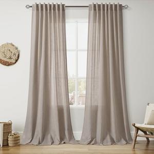 Nanspring Ecru Linen Curtains 96 Inches Long for Living Room Rustic Luxury Light Filtering Semi Sheer Curtain Back Tab Burlap Flax Natural Farmhouse Decor Drapes for Bedroom 52x96, 2 Panels