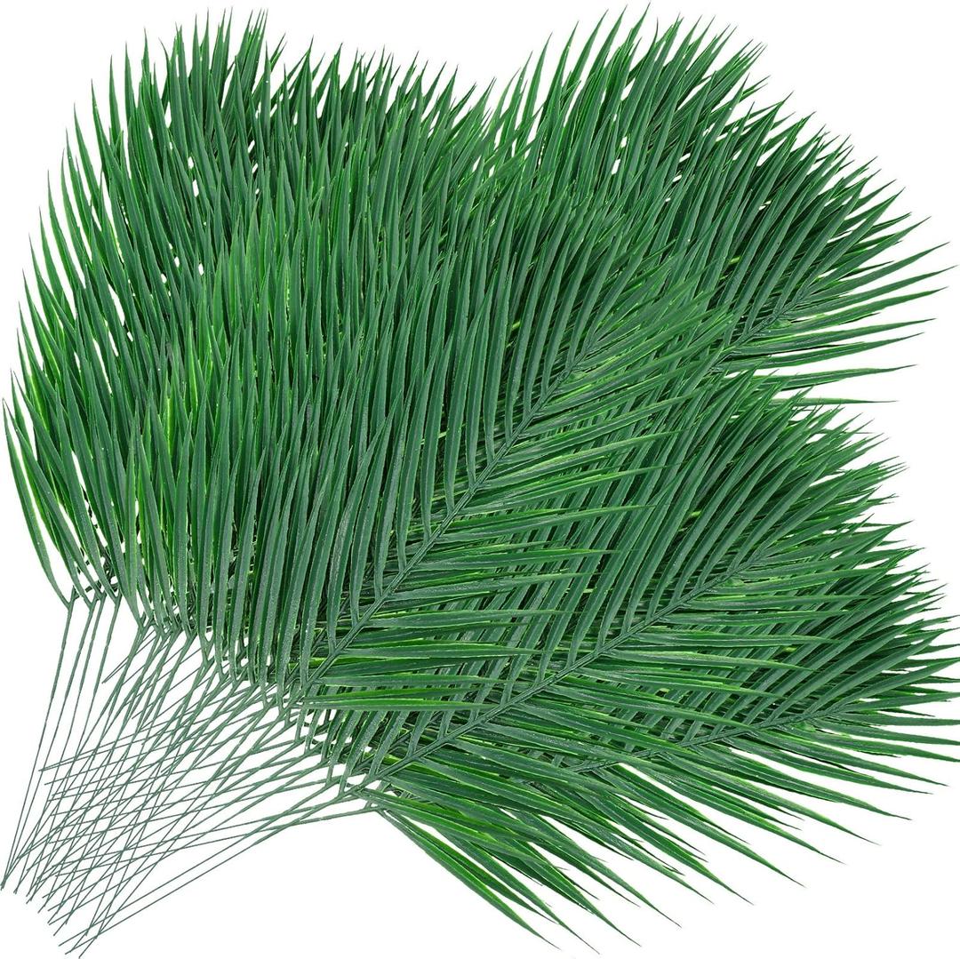 Jexine 150 Pcs Easter Palm Leaves for Palm Sunday Artificial Fake Branches Tree Stems Large Faux Greenery Plants Fronds for Church Holy Week Hawaiian Jungle Wedding Party Decoration (18.9 x 7)