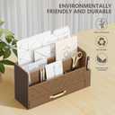 WISUCART Bamboo Desk Organizer Mail Holder Countertop Wood Desk Drawer Tabletop Storage Box Pen Holder Letter Sorter Makeup Organizer for School Home Office Supplies with Pen Holder Brown