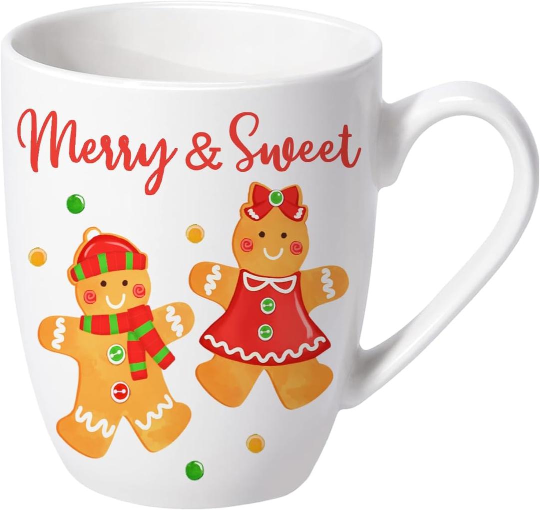 Paayna Christmas Gingerbread Man Ceramic Coffee Mug, 13 oz Novelty Xmas Merry and Sweet Tea Cup with Handle, Winter Holiday Gifts for Friends Women Men, Drink Mugs Microwave and Dishwasher Safe