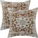 AEIOAE Boho Pillow Covers 18x18 Inch Set of 2,Brown Beige Carpet Pattern Throw Pillows Case,Ethnic Design Retro Outdoor Decorative Square Linen Farmhouse Decor Cushion Covers for Home Sofa Couch
