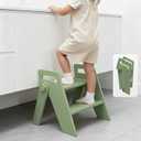 Wooden 2 Step Stool for Kids Bathroom Foldable 2-Step for Toilet Potty Training, Child Stepping Stool for Kitchen Nursery Bedroom Green
