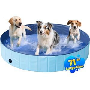 PatiencET Foldable Dog Pool, 71'' Portable Dog Swimming Pool with Quick Drain Valve, Pet Puppy Bathing Tub for Indoor Outdoor PatiencET Foldable Dog Pool, 71'' Portable Dog Swimming Pool with Quick Drain Valve, Pet Puppy Bathing Tub for Indoor Outdoor