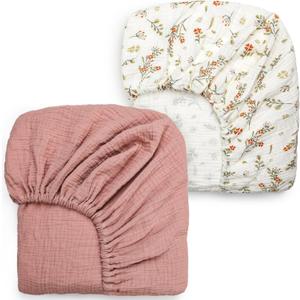 Muslin Crib Sheets,2 Pack Mini Crib Sheets for Girl Boy,52inx 28in Crib Mattress Sheet,Soft and Breathable.