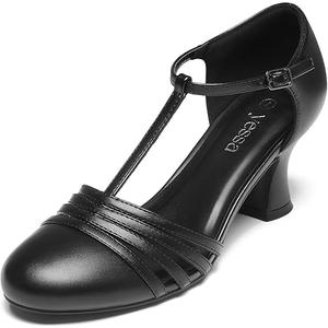 YESSA 1920s Shoes for Women Leather/Satin Ballroom Dance Shoes,T-Strap Character Shoes,2"/2.5" Dancing Pumps for Latin Salsa, 11