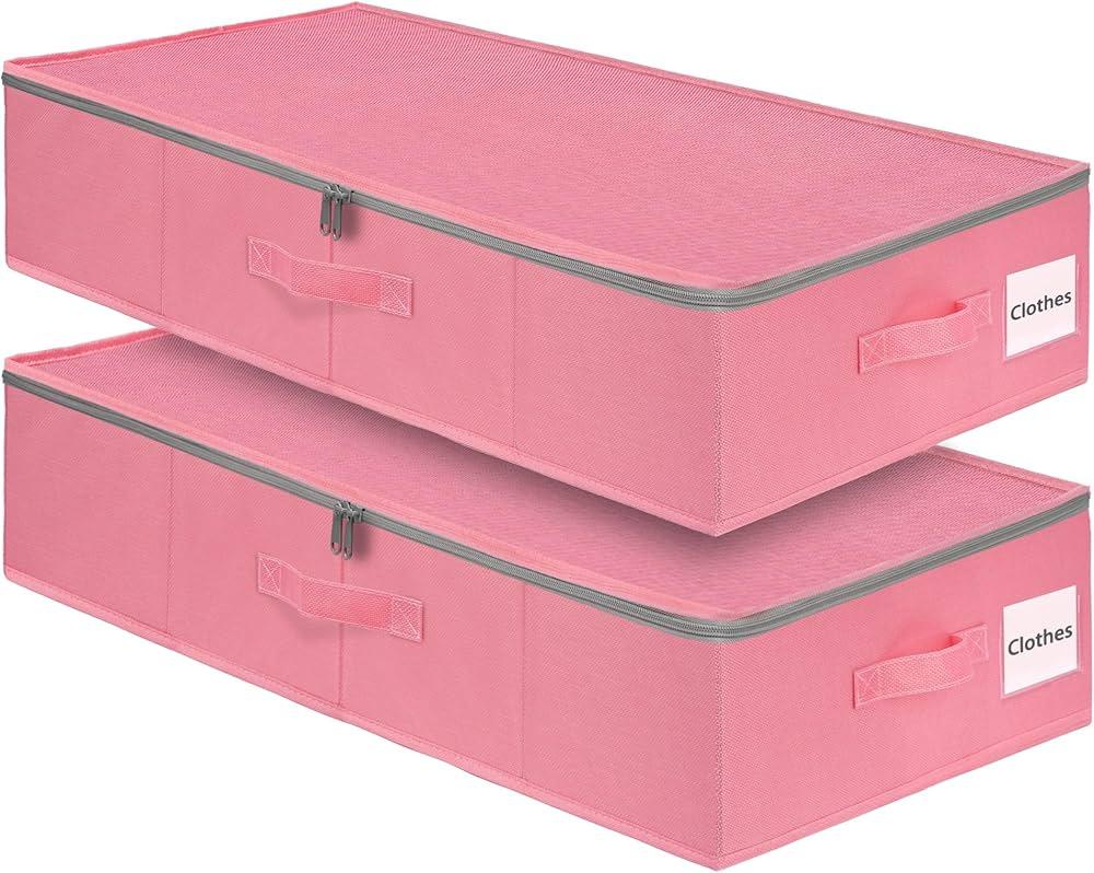 Punemi Under Bed Storage Containers, Pink Underbed Storage With Rigid Side/ Bottom Support, Closet Organizers And Storage Bins, Blankets Clothes Comforters Storage Bag, Dorm Room Essentials For Girls
