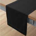 Solino Home Black Table Runner 36 Inches - Cotton Linen Hemstitch Coffee Table Runner 14 x 36 Inch Ideal for Dresser Tables - Spring, Summer, Mothers Day