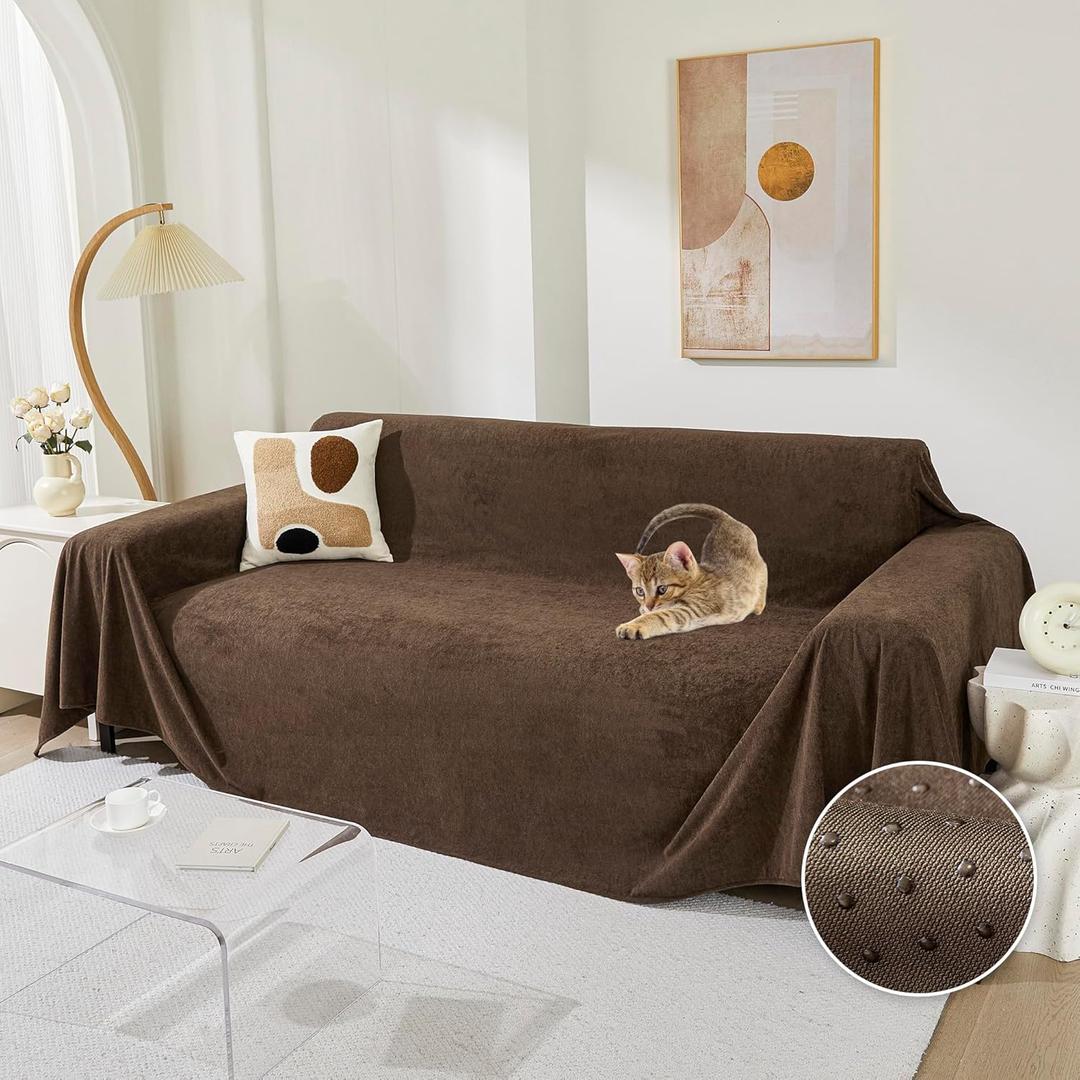 MEETSKY Couch Cover for 3 Cushion Cat Scratch Proof Couch Protector Washable Sofa Covers Sectional Couch Covers for Dogs Soft L Shape Sofa Slipcover for Pets Kids, 91" x 134", Brown