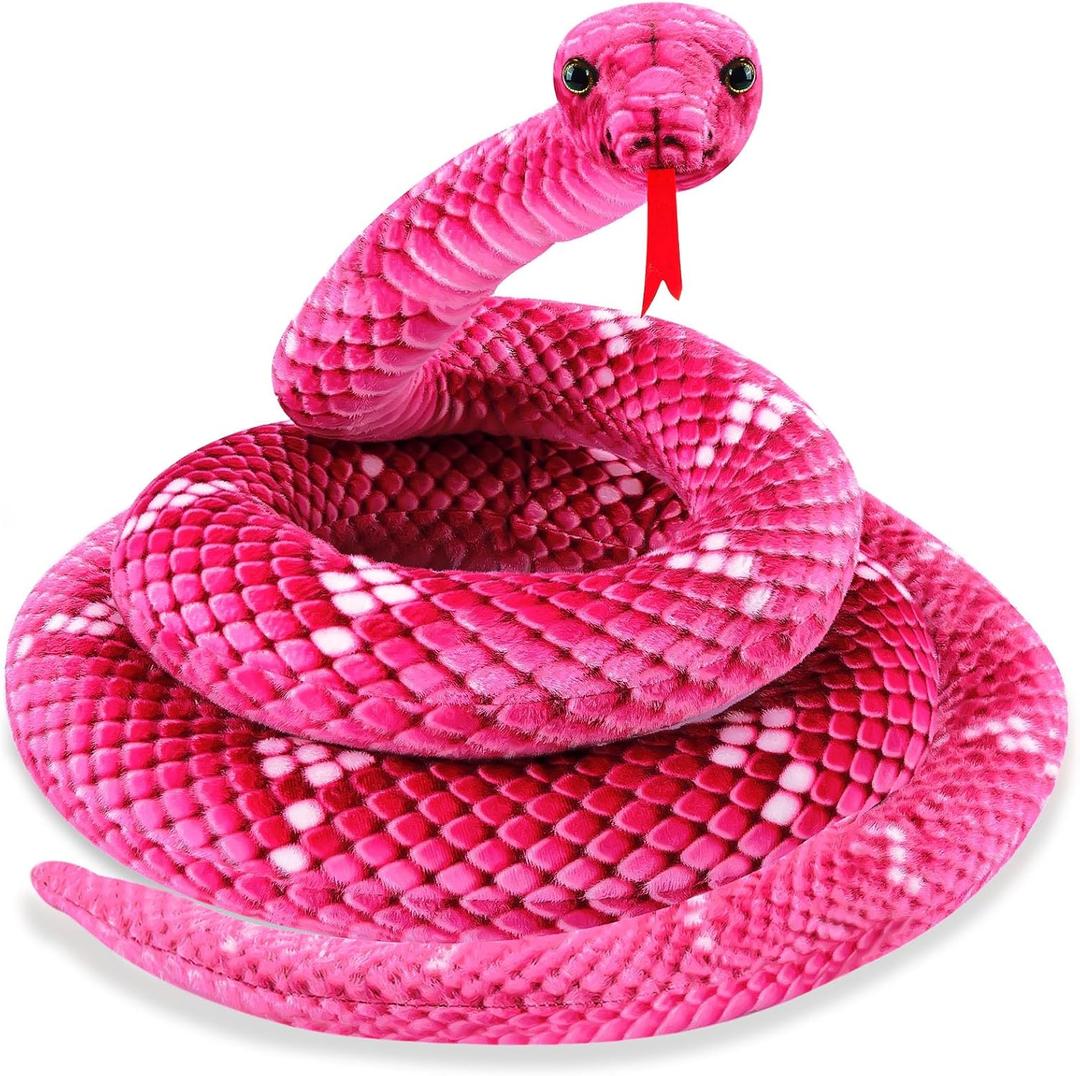 Snake Plush, Stuffed Snake Animal, 71 in Large Toy Snakes for Kids, Lifelike Giant Stuffed Animals for Birthday Present Party Prank Prop (Pink)