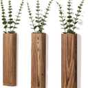 3 Pack Wooden Wall Planters with Fake Eucalyptus Stems, Modern Farmhouse Wood Vases Plants Wall Decor for Living Room, Bedroom, Bathroom (Dark Brown)