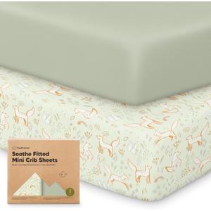 2-Pack Mini Crib Sheets Fitted - 38x26 Pack N Play Sheets for Pack and Play Mattress, Organic Cotton, Soft & Breathable Playard Bedding, Neutral Mini Toddler Bed Cover for Boys, Girls (Foxtrot)