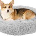 PETAXCELL Cat Dog Bed, Round and Soft Fluffy Donut Plush Pet Bed Anti-Anxiety Pet Cushion 19.6 Inches, (Gray), Intended for Small Medium Animals Dogs/Cats