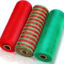 Shappy 3 Pack Christmas Decoration Mesh 10 Inch x 26 Yard Decoration Mesh Ribbon for Wreaths Poly Burlap Ribbon for Christmas Day Wrapping Xmas Craft(Red, Green)
