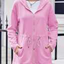 Fisoew Women's Zip Up Hoodie Sweatshirts Oversized Long Sleeve Casual Drawstring Waist Side Slit Tunic Tops (Pink)
