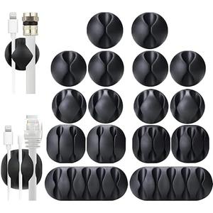 OHill 32-Pack Black Cord Organizer - Adhesive Cable Clips Holder for Desk, Wall, Car - Wire Management Clips for iPhone Charger, USB, Computer Cables -Cord Keepers with Strong Sticky Backing