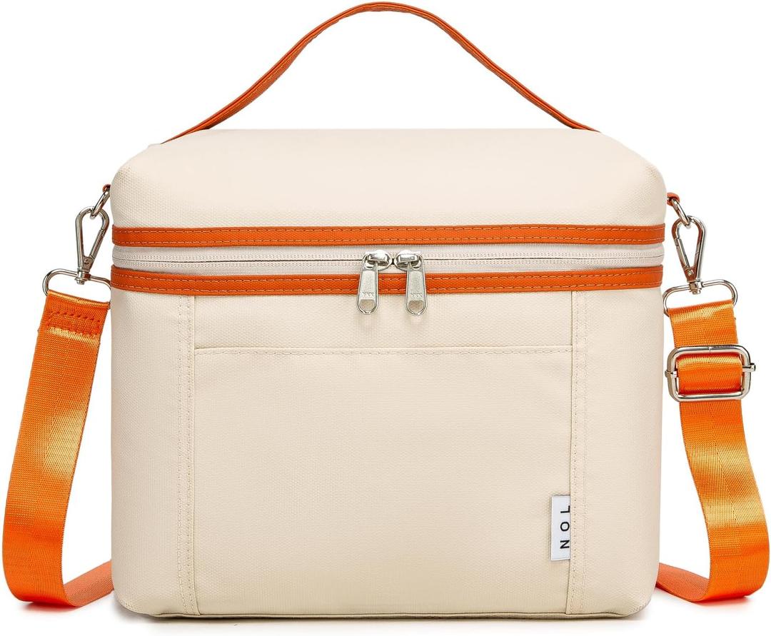 NOL Insulated Lunch Bags for Women Cooler Bag Lightweight Nylon Waterproof Lunch Box For Work (Medium(normal), Cream/orange) (Medium (8 Liters))