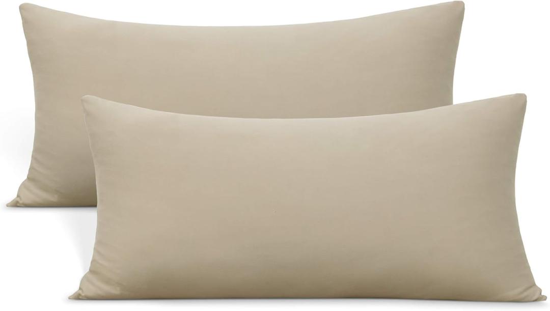 2-Pack Stretch Pillow Cases - Jersey Knit & Ultra Soft Envelope Closure Pillowcases T-Shirt Like Microfiber Blend - Suitable for 20x36/20x40 King Size Set of 2, Taupe