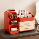 Makeup Organizer with Drawers,Large Capacity Countertop Organizer for Vanity,Bathroom and Bedroom Desk Cosmetics Organizer,Easy To Storage Skincare,Brushes,Lotions (Red and Cream)