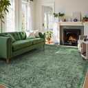 Large Area Rug for Living Room 9x12, Washable Area Rug 9x12 Non Slip Vintage Farmhouse Bedroom Carpet Stain Resistant Ultra-Thin Low Pile Aesthetic Print Floor Rug for Dining Guest Office - Dark Green