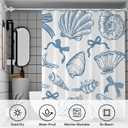 Blue Cute Beach Shower Curtain, Blue Ocean Beach Seashell Starfish Themed Bathroom Waterproof Fabric Coastal Summer Girly Shower Curtain Set with Hooks for Bathroom Decor 72x72 Inch