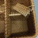 i-lan Natural Rattan 4 Compartments Cooking Utensil Silverware Organizer Holder Cosmetics Storage Box Cutlery Caddy Flatware Serving Basket (180mm 4-Compartment Box)